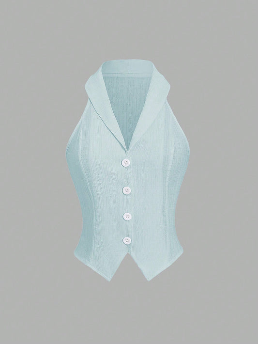 Chaleco Almendra celeste